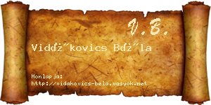 Vidákovics Béla névjegykártya